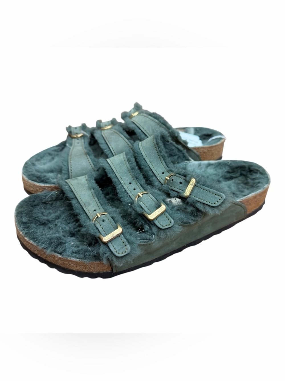 Birkenstock size L8 Florida Shearling Faux Fur Sandals Sage Green